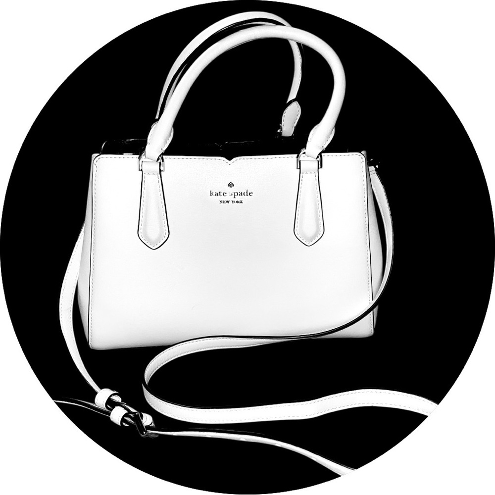 Kate Spade New York Purse Tippy Medium Triple Compartment Satchel Optic White